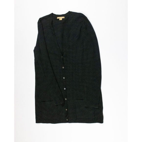 Michael Kors Super Cashmere Lightweight Knit Button Front Cardigan Sweater Black - Picture 1 of 4